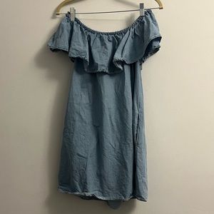 Zara Chambray Over Shoulder Mini Sundress - Size S